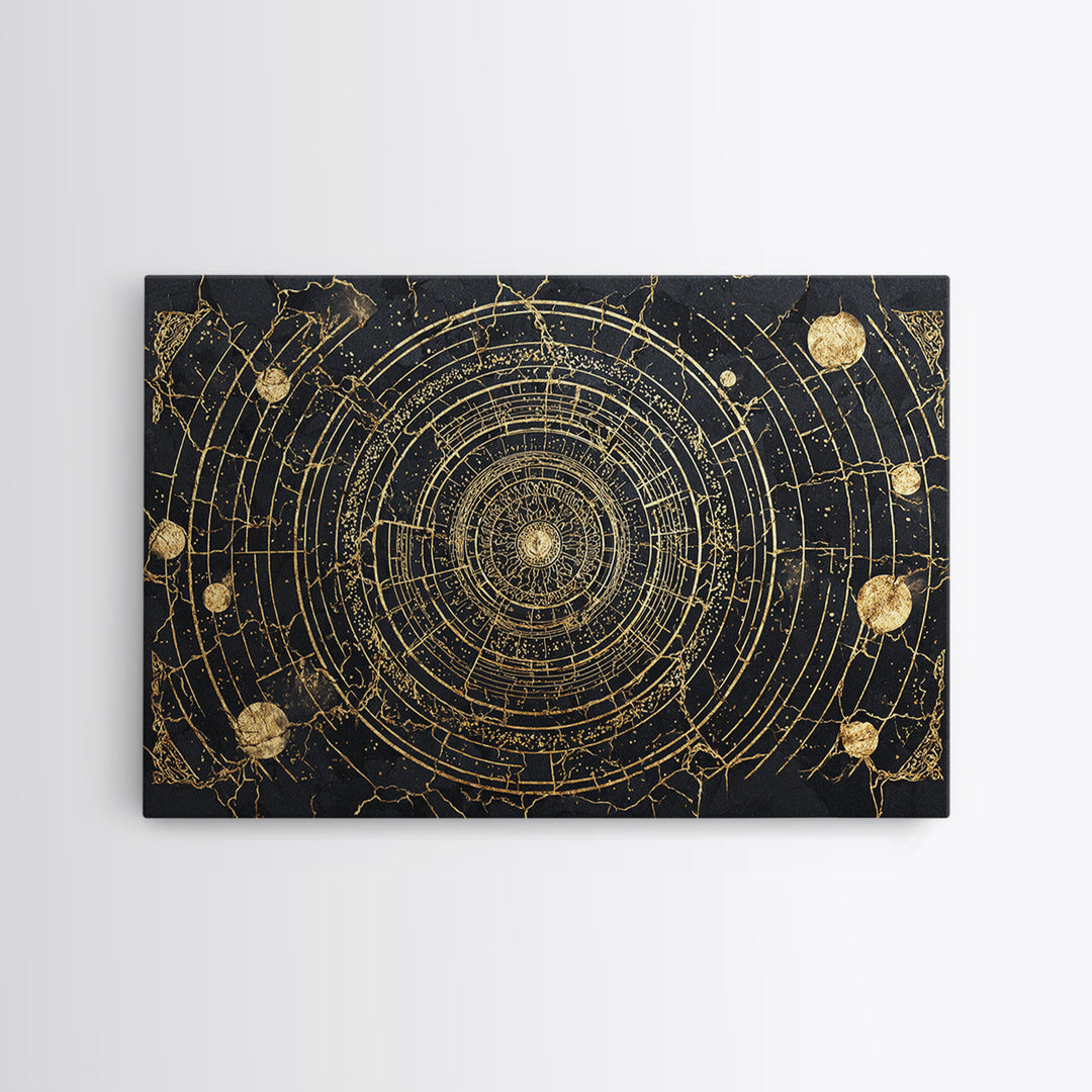 Black Gold Orbital Star Map Mandala, African Wall Art, Spiritual Wall Decor, Abstract Art, Luxury Canvas Print, Black And Gold Art