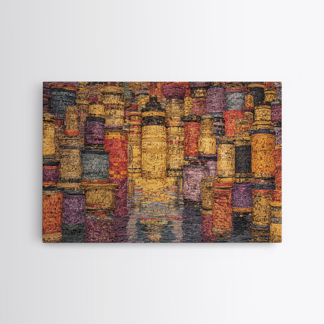 Vibrant Woven Basket Abstract, African Wall Art, Textile Art, Colorful Wall Decor, Cultural Framed Canvas Print, Ethnic Art Print
