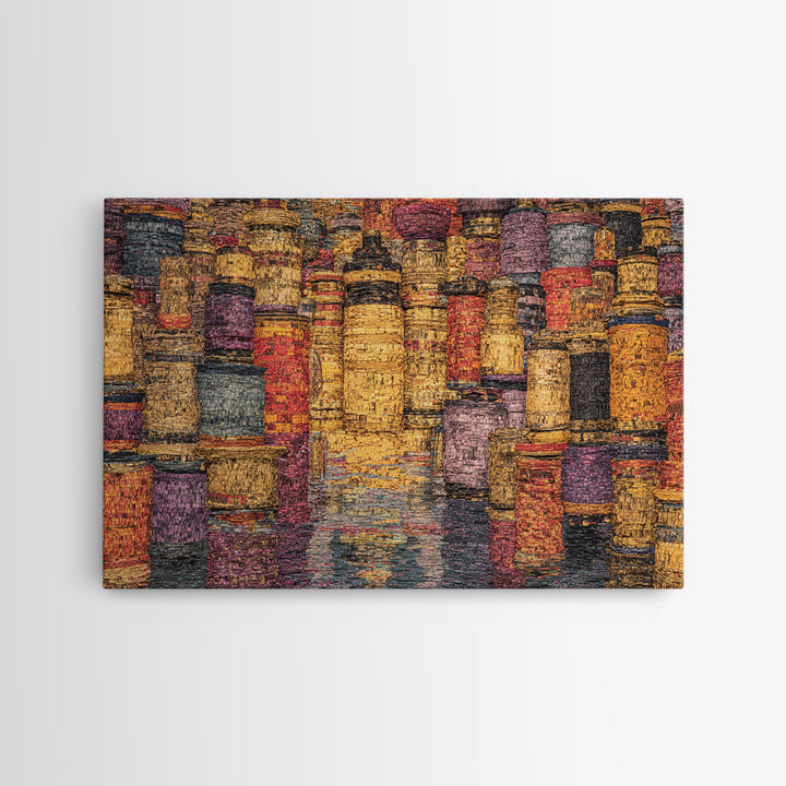 Vibrant Woven Basket Abstract, African Wall Art, Textile Art, Colorful Wall Decor, Cultural Framed Canvas Print, Ethnic Art Print