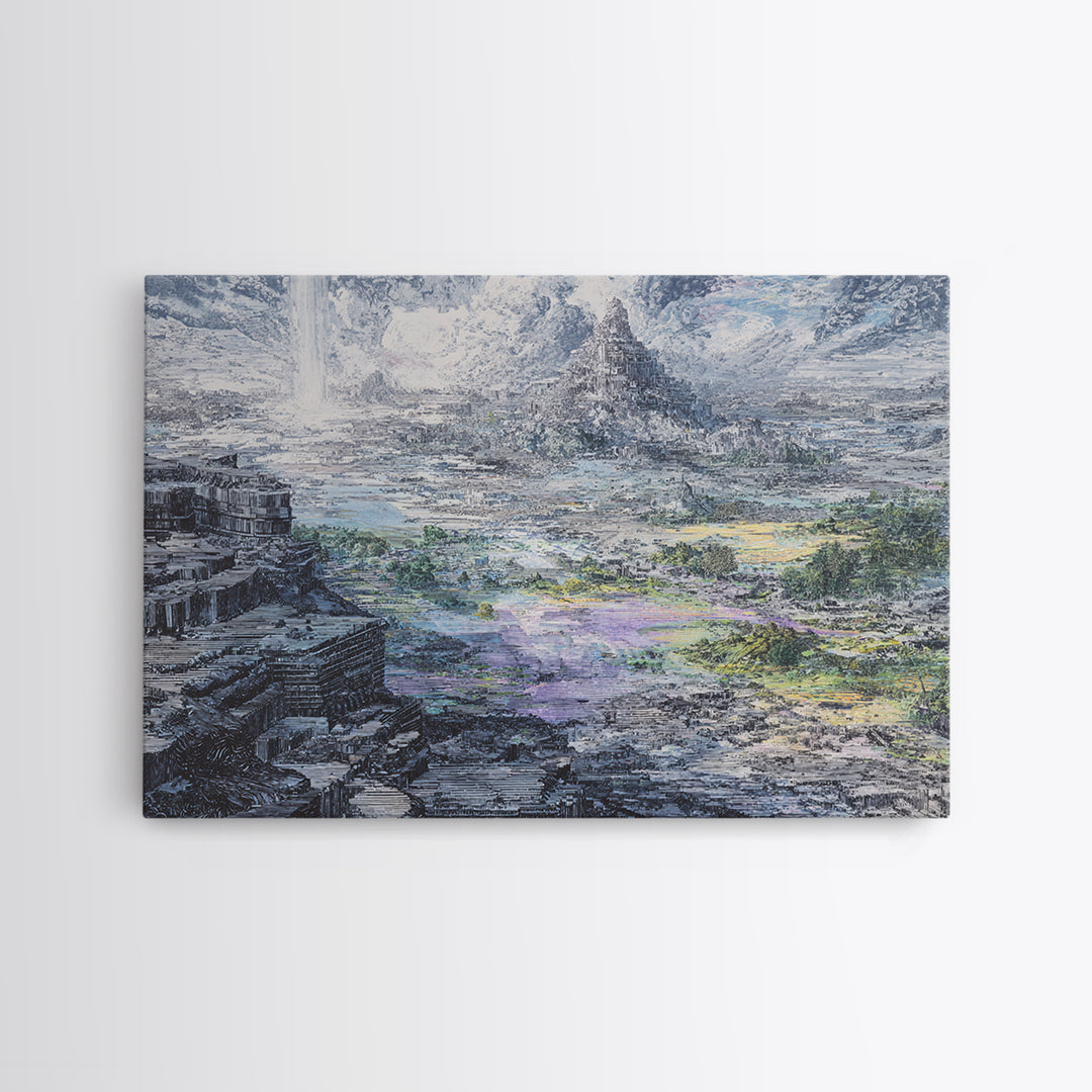 Mystic Mountain Pyramid Landscape Canvas Print, Dreamy Wall Art, Nature Scene Art, Large Decor Art, Fantasy Home Decor Gift
