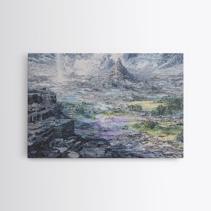 Mystic Mountain Pyramid Landscape Canvas Print, Dreamy Wall Art, Nature Scene Art, Large Decor Art, Fantasy Home Decor Gift