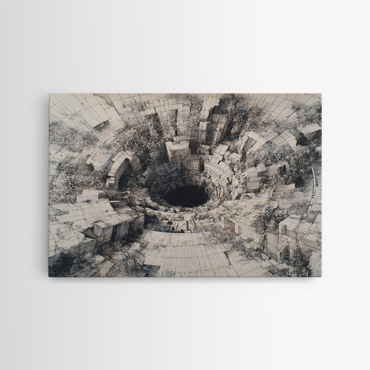 Monochrome Stone Abyss Architecture Wall Art, Abstract Black Art, Minimalist Wall Art, Textured Art Print, Office Decor Gift