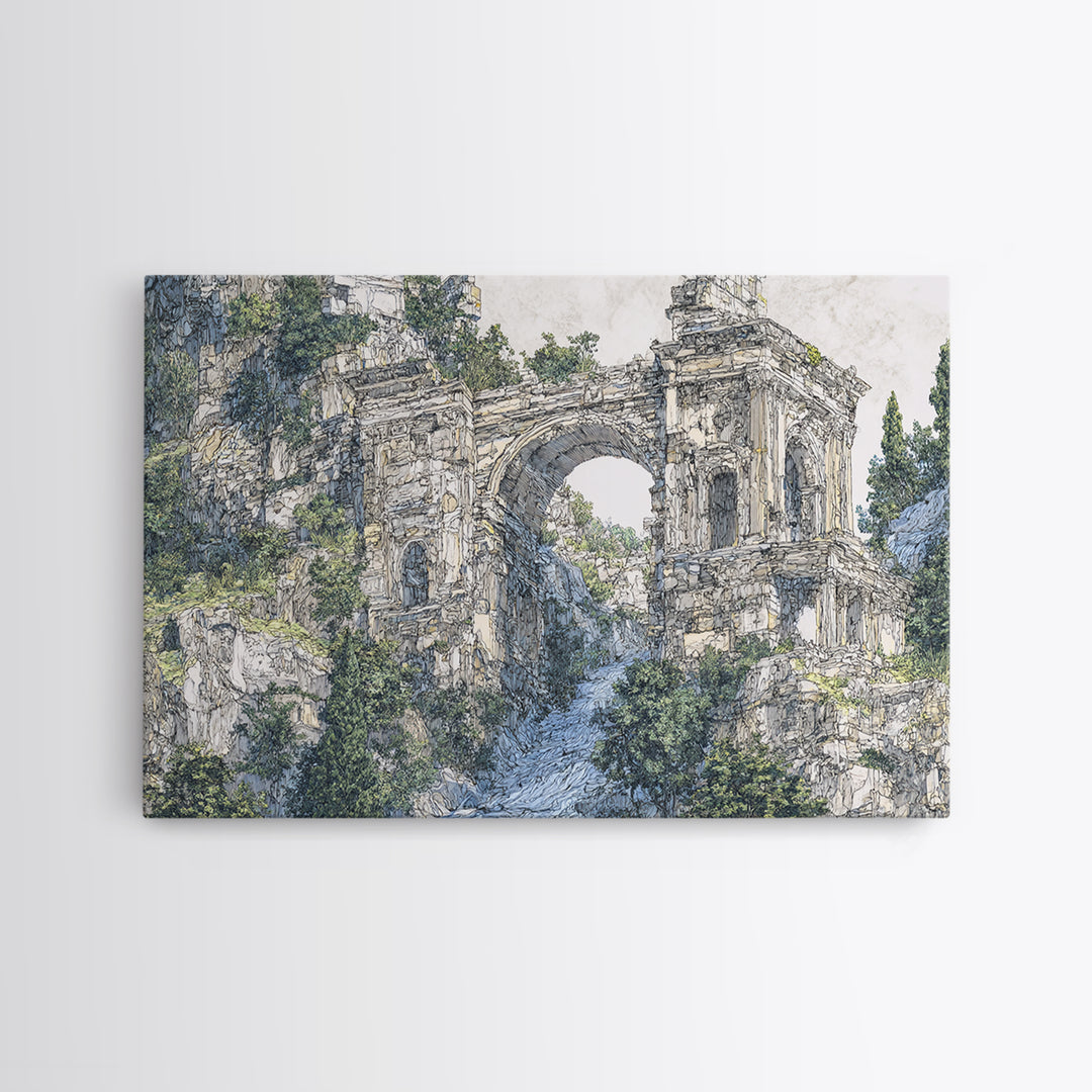 Overgrown Ancient Arch Ruins Canvas Print, Nature Scene Art, Elegant Home Decor, Large Wall Art, Unique Wall Decor For Home