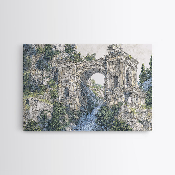 Overgrown Ancient Arch Ruins Canvas Print, Nature Scene Art, Elegant Home Decor, Large Wall Art, Unique Wall Decor For Home