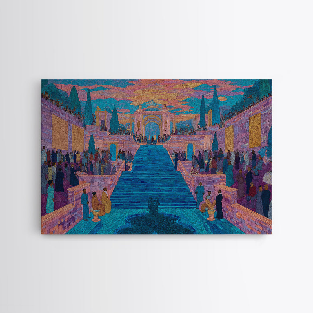 Vibrant Palace Stairway Celebration Framed Canvas Print, Colorful Wall Art, Cultural Travel Decor, Luxury Statement Gift