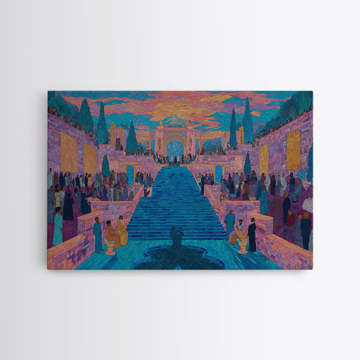 Vibrant Palace Stairway Celebration Framed Canvas Print, Colorful Wall Art, Cultural Travel Decor, Luxury Statement Gift
