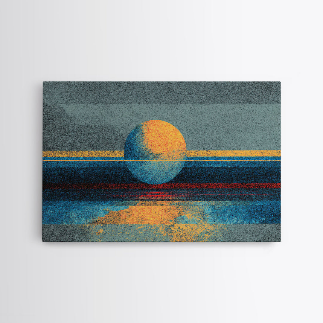 Textured Abstract Sun Over Ocean Wall Art, Minimalist Seascape Canvas Print, Blue Orange Modern Decor, Dreamy Home Gift For Bedroom