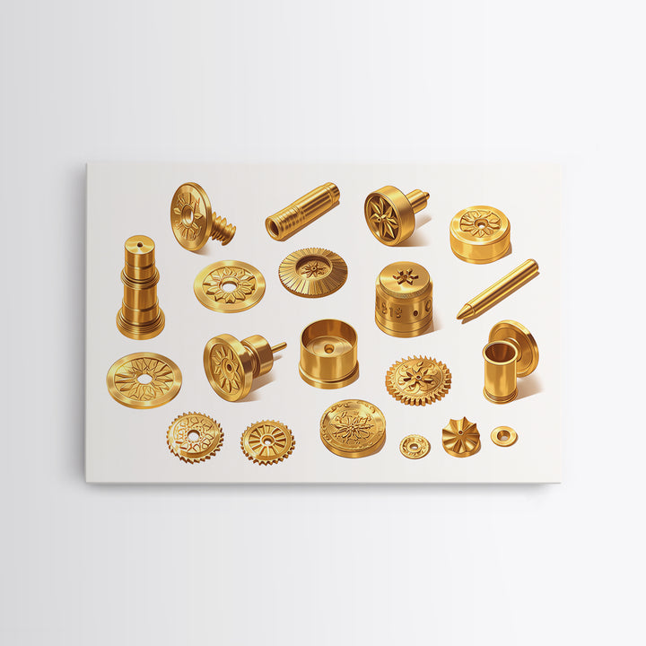 Golden Ornate Brass Hardware Study Canvas Print, Black And Gold Art, Luxury Canvas Art, Unique Home Office Decor, Men Gift