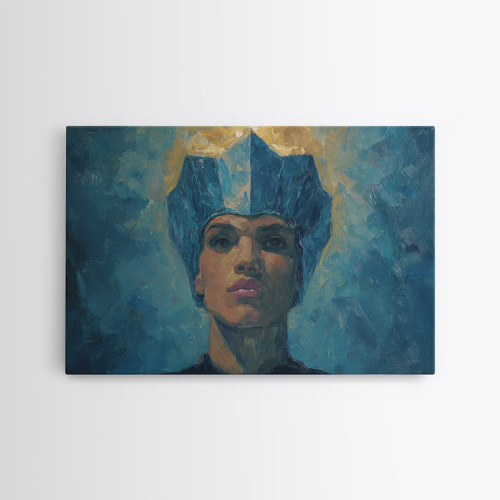 Regal Blue Crown African Woman Portrait Canvas Print, Black Queen Portrait, Elegant Woman Art, Feminine Wall Decor Gift For Her