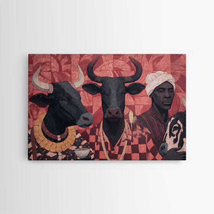 Red Tribal Cattle And African Woman Collage Wall Art, Afrocentric Decor, African Wall Decor, Cultural Art Print, Home Decor Gift