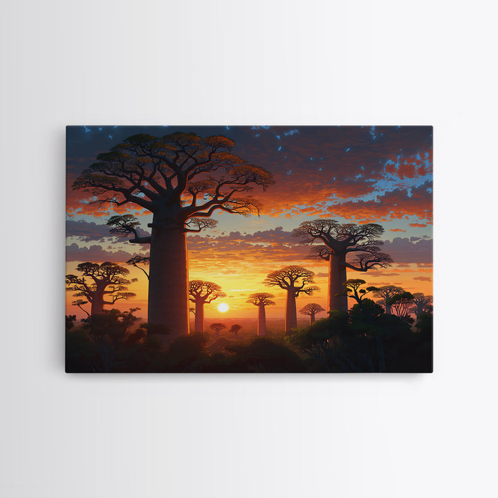 Majestic Baobab Forest At Sunset Framed Canvas Print, African Landscape, Serengeti Wall Art, Jungle Decor, Statement Wall Piece