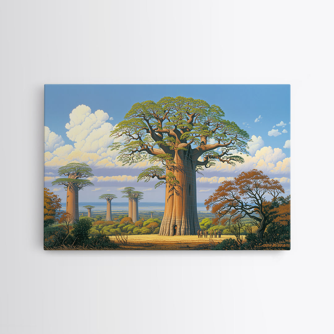 Majestic Baobab Grove Under Blue Sky Canvas Print, African Safari Art, Madagascar Wall Art, Nature Scene Art, Home Decor Gift