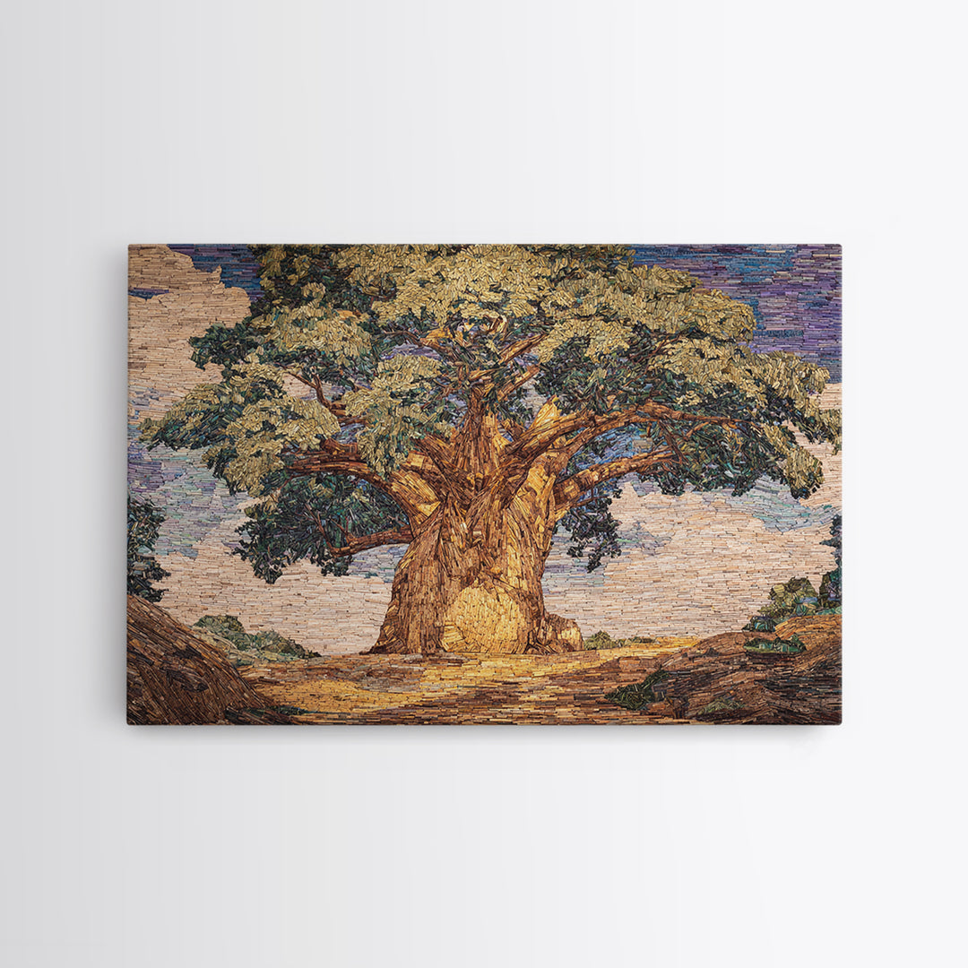 Textured Baobab Tree In Golden Mosaic Wall Art, African Artwork, Abstract African Art, Rustic Decor, Statement Wall Decor