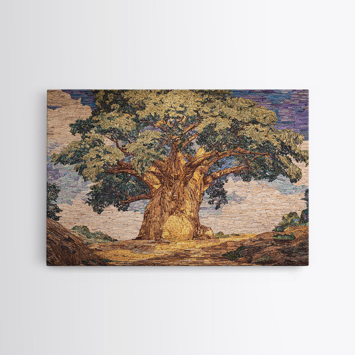 Textured Baobab Tree In Golden Mosaic Wall Art, African Artwork, Abstract African Art, Rustic Decor, Statement Wall Decor