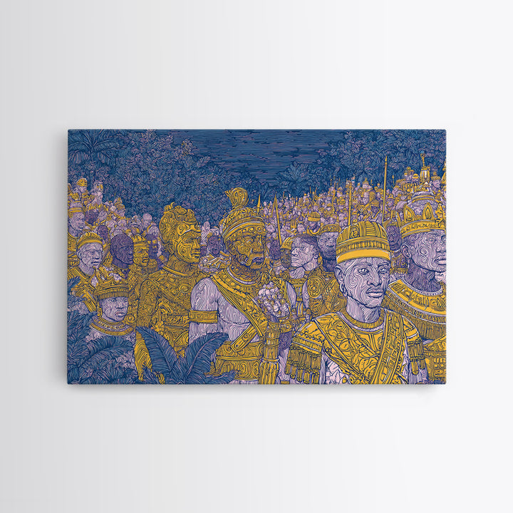 Golden African Kings And Queens Procession Wall Art, African Warrior Art, Black Culture Art, Tribal Queen Art, Bold Home Decor