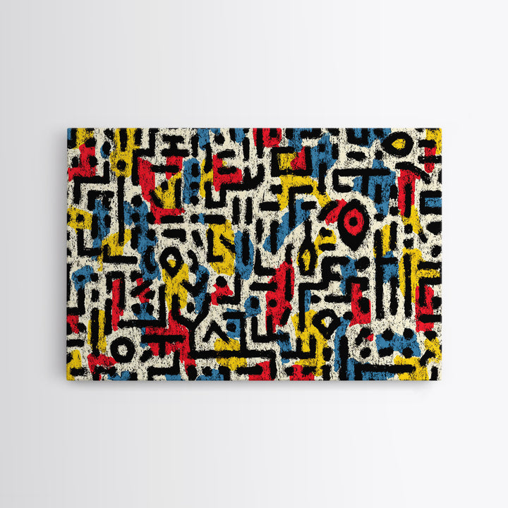 Colorful Abstract African Glyph Canvas Print, Modern African Art Abstract, Tribal Pattern Wall Decor, Bold Office Art Gift