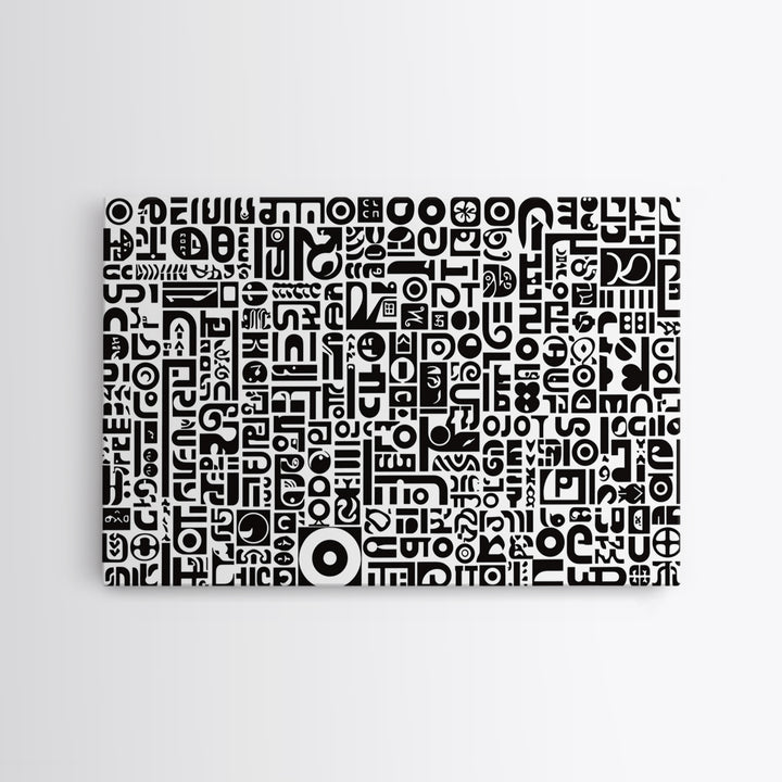 Black And White African Symbols Canvas Print, Abstract Ethnic Art, Tribal Pattern Wall Decor, Minimalist Office Art Gift