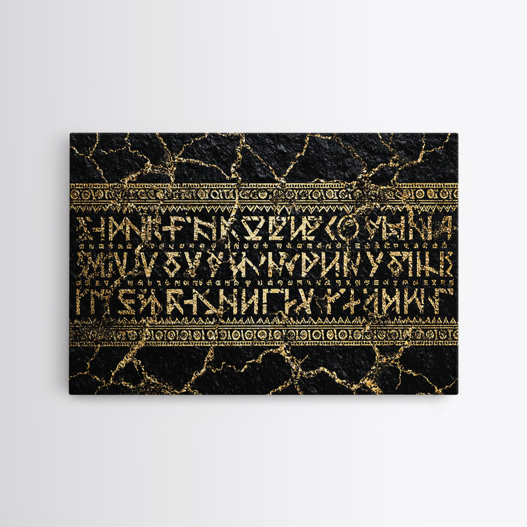 Gold Ancient Script On Black Stone Framed Canvas Print, African Egyptian Art, Cultural Wall Decor, Luxury Home Decor Gift