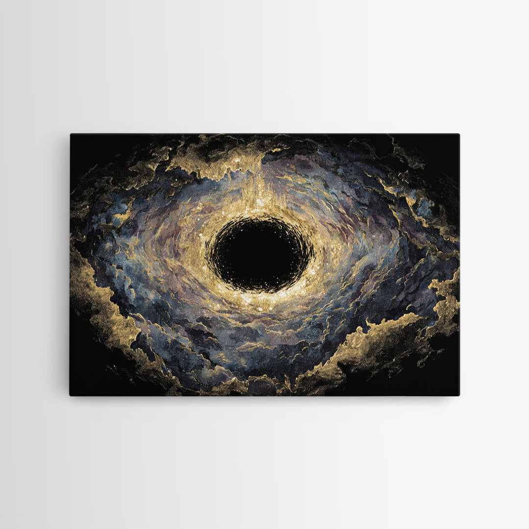 Golden Event Horizon Black Hole Canvas Print, Abstract Wall Art, Black And Gold Art, Luxury Canvas Art, Modern Home Decor