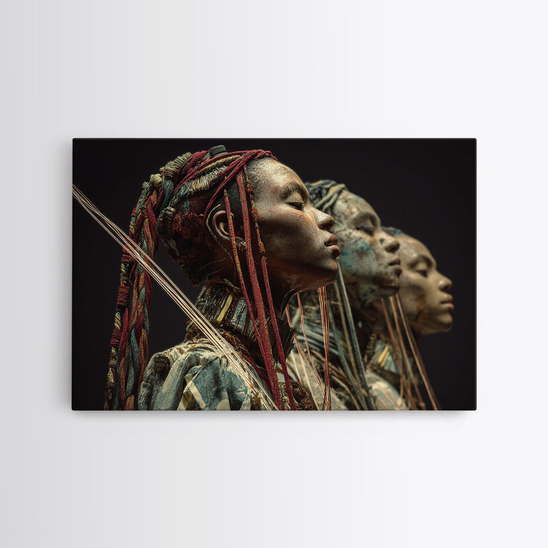 Three African Warrior Women Wall Art, African Tribal Art, Black Women Art, Cultural Wall Decor, Portrait Canvas Print Gift