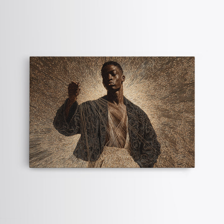 Radiant Black Man Halo Portrait Framed Canvas Print, Afrocentric Art, Black Culture Art, Spiritual Wall Art, Statement Decor