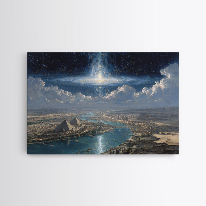 Cosmic Egyptian Pyramids Over Nile, Mystical African Wall Art, Spiritual Desert Landscape, Afrocentric Home Decor Gift Print