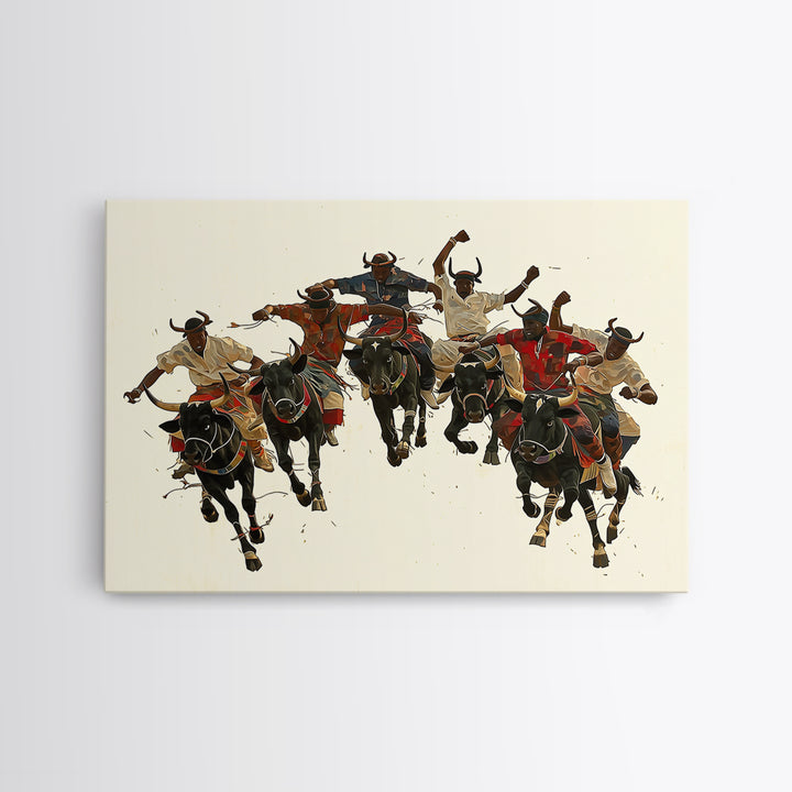 Charging African Warriors On Horseback, Dynamic Canvas Print, Tribal Battle Scene, Afrocentric Wall Decor For Men, African Warrior Art Gift