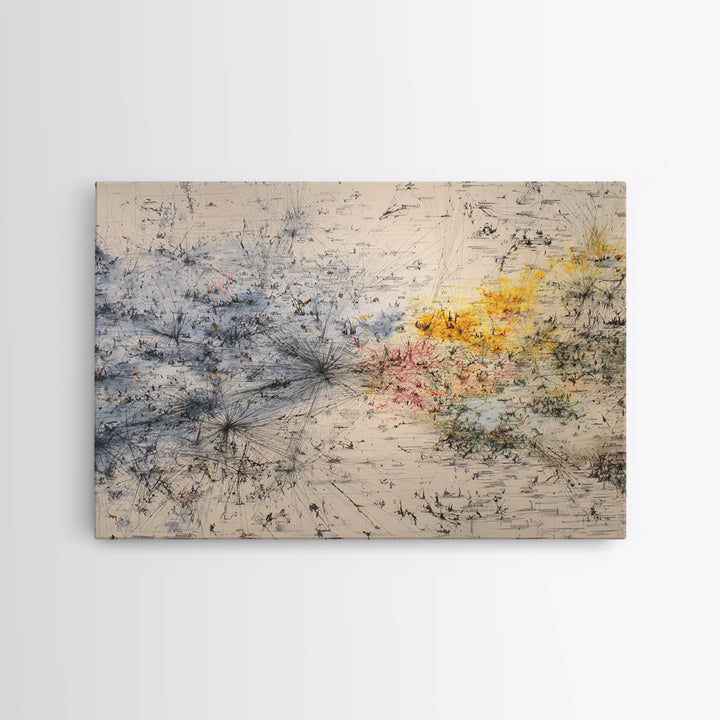 Minimal Abstract Field Canvas Print, Black And Gold Line Art, Modern Textured Neutral Wall Decor For Office And Home Gift