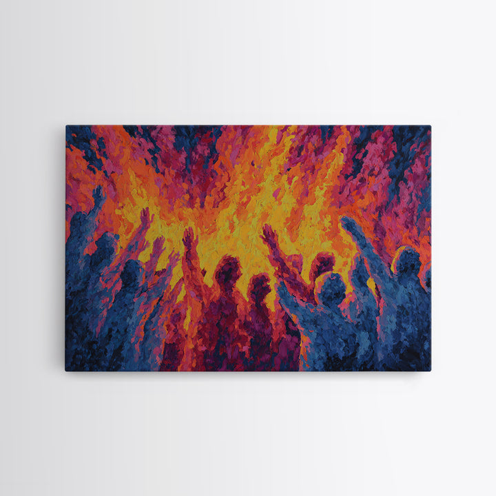 Celebration Around Fire Wall Art, Vibrant African Inspired Abstract, Festival Dance Canvas Print For Bold Cultural Decor