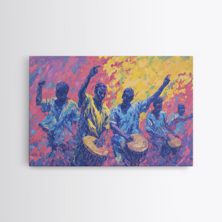 Vibrant African Drummers Celebration Wall Art, Colorful Afrocentric Music Painting, Black Culture Decor, Living Room Gift