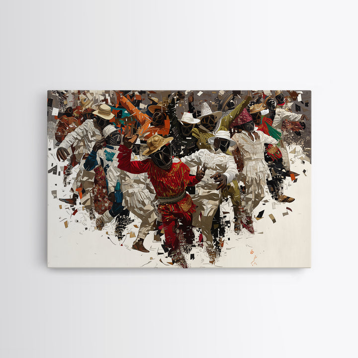 Joyful African Festival Dancers Wall Art, Afrocentric Celebration Canvas Print, Cultural Home Decor, Vibrant Black Artwork