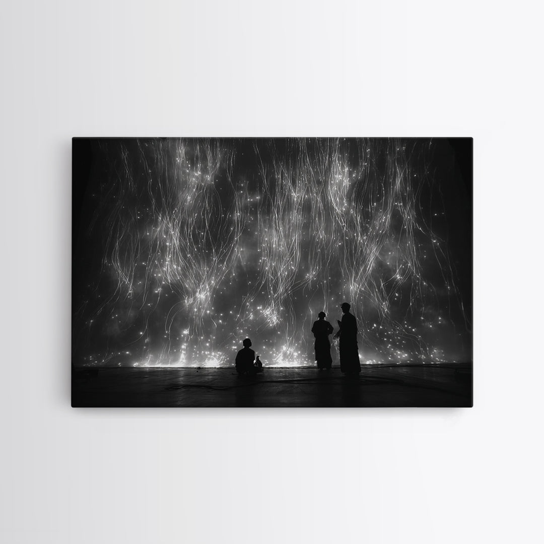 Black And White Light Installation Canvas Print, Minimalist Wall Art, Abstract Black Art, Modern Gallery Home Decor Gift