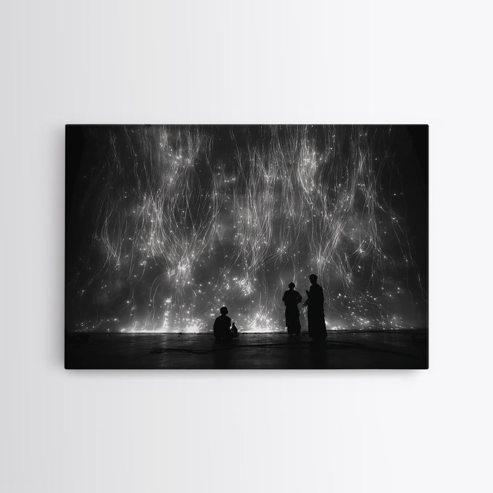 Black And White Light Installation Canvas Print, Minimalist Wall Art, Abstract Black Art, Modern Gallery Home Decor Gift