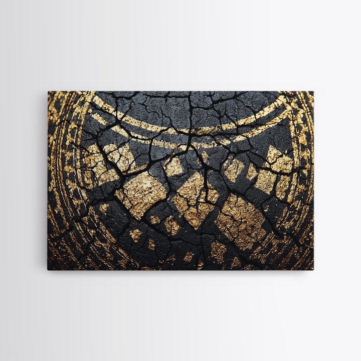 Black Gold Tribal Collar Detail Canvas Print, African Abstract Art, Textured Luxury Wall Decor, Modern Cultural Home Decor