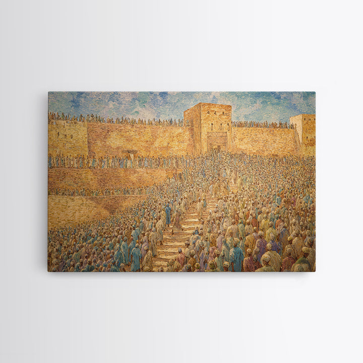Ancient African City Gate With Crowds Wall Art, Historical Cultural Print, West African Decor, Large Statement Home Artwork