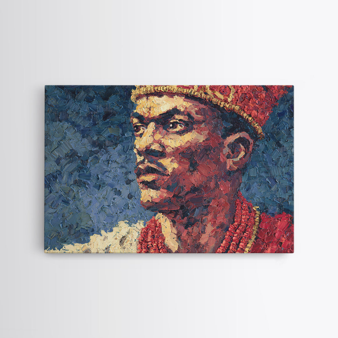 Young African Royal Portrait Wall Art, Red Crown Prince Painting, Black Man Portrait, Afrocentric Home Decor, Cultural Gift
