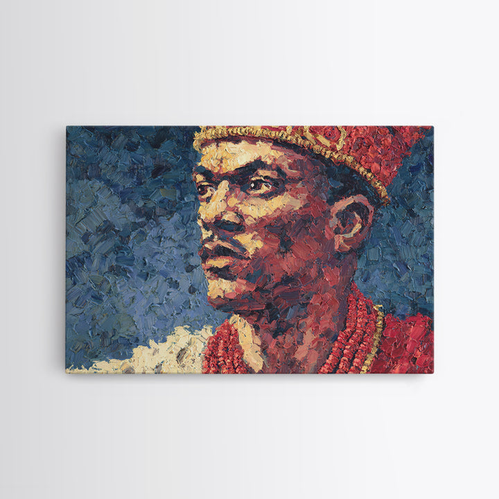 Young African Royal Portrait Wall Art, Red Crown Prince Painting, Black Man Portrait, Afrocentric Home Decor, Cultural Gift