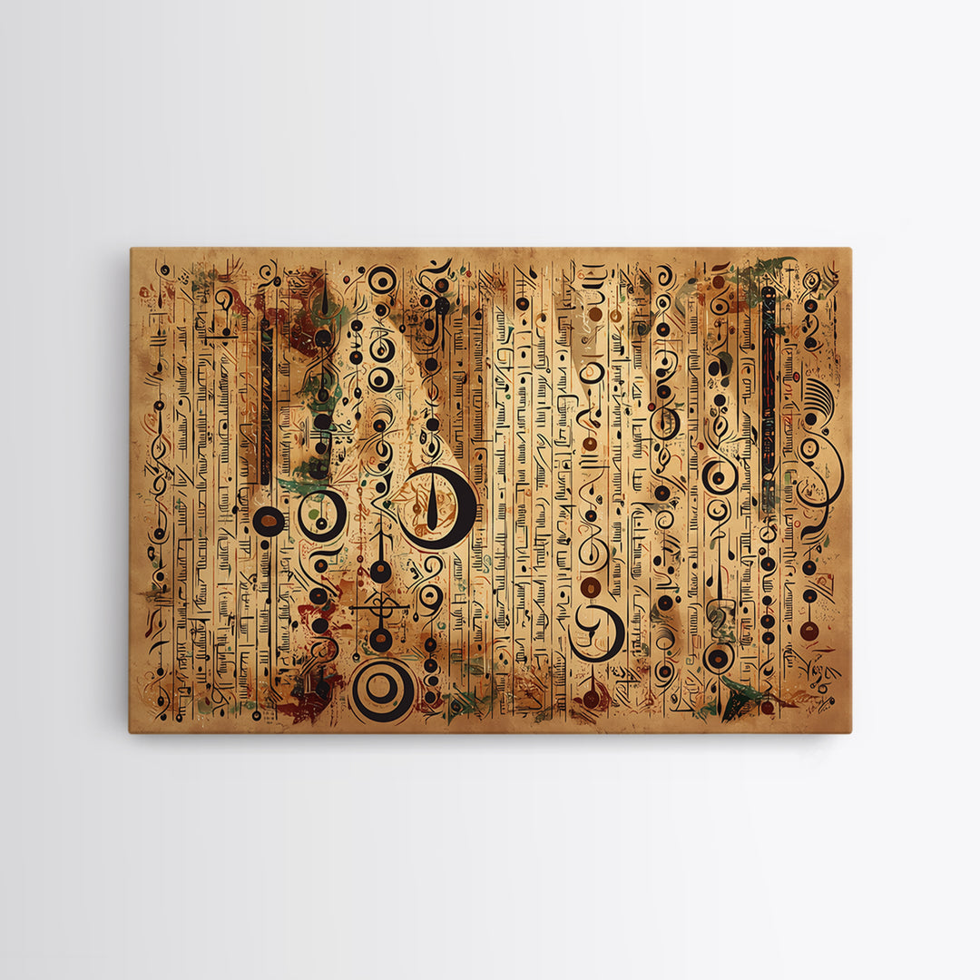 Ancient African Symbol Parchment Wall Art, Abstract African Art, Tribal Patterns, Afrocentric Decor, Cultural Canvas Print