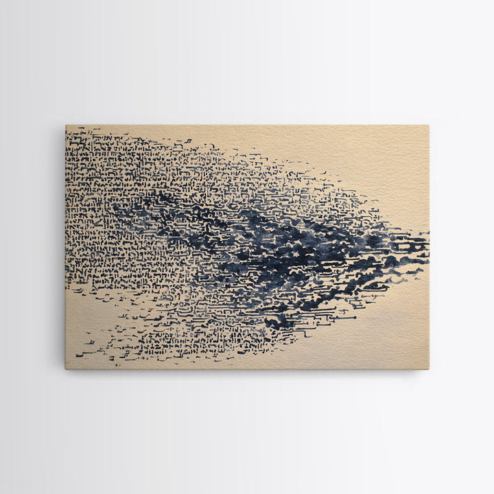 Blue Ink Manuscript Fragment Wall Art, Abstract Ethnic Art Print, Minimalist African Inspired Office Decor Canvas Print Gift