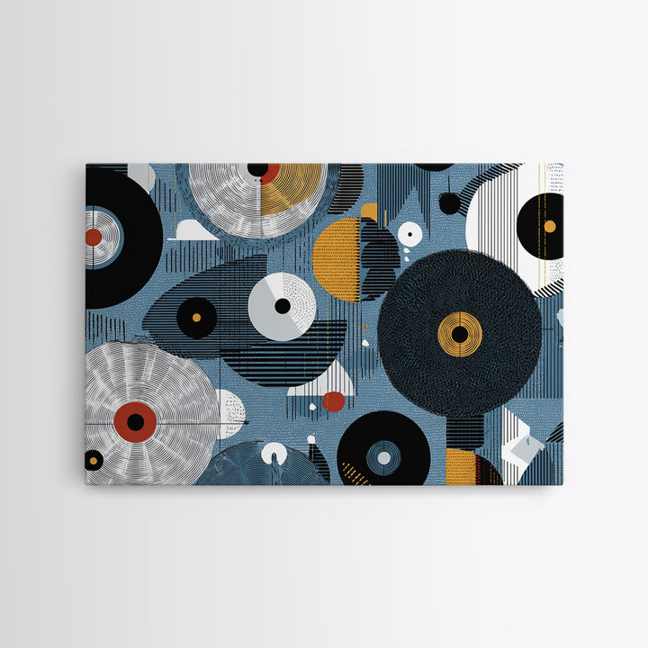 Blue Black Gold Geometric Circles Wall Art, Abstract African Art Decor, Modern Canvas Print For Living Room Office Home Decor