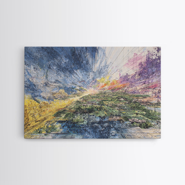 Radiant Abstract Cityscape Wall Art, Aerial Landscape Print, Modern Canvas Decor, Colorful Office And Living Room Art Gift