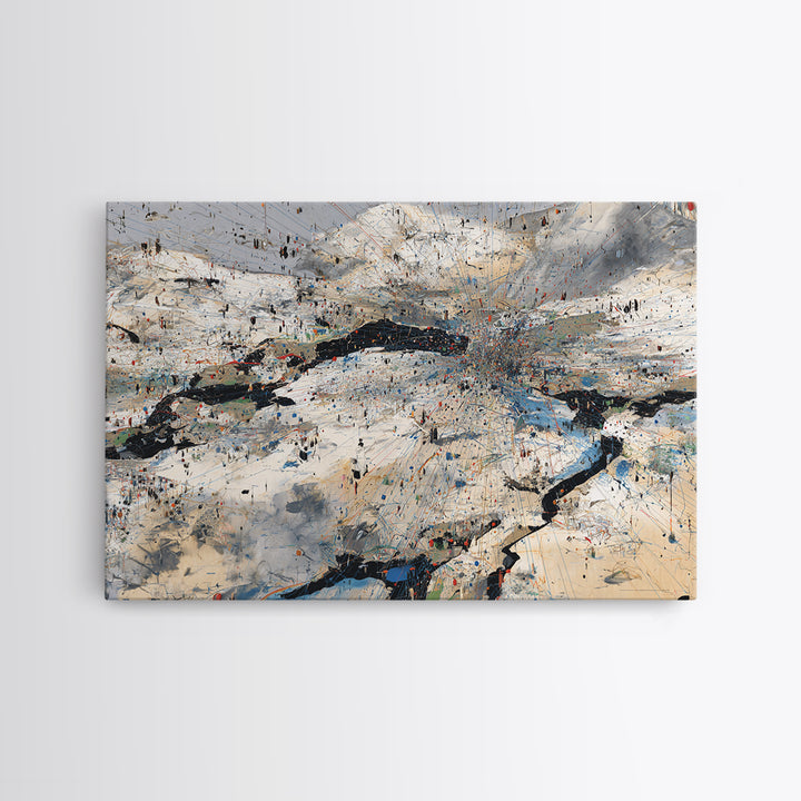 Abstract Mountain River Canvas Print, Modern African Landscape Art, Textured Blue White Wall Decor, Large Office Art Gift