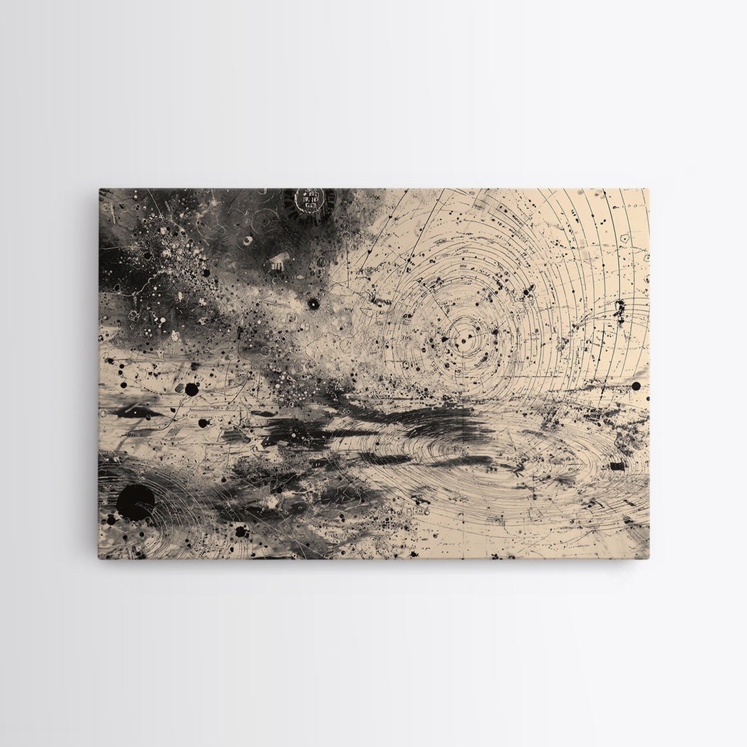 Black And White Celestial Map Wall Art, Abstract African Inspired Diagram, Mystical Modern Canvas Print, Office Decor Gift