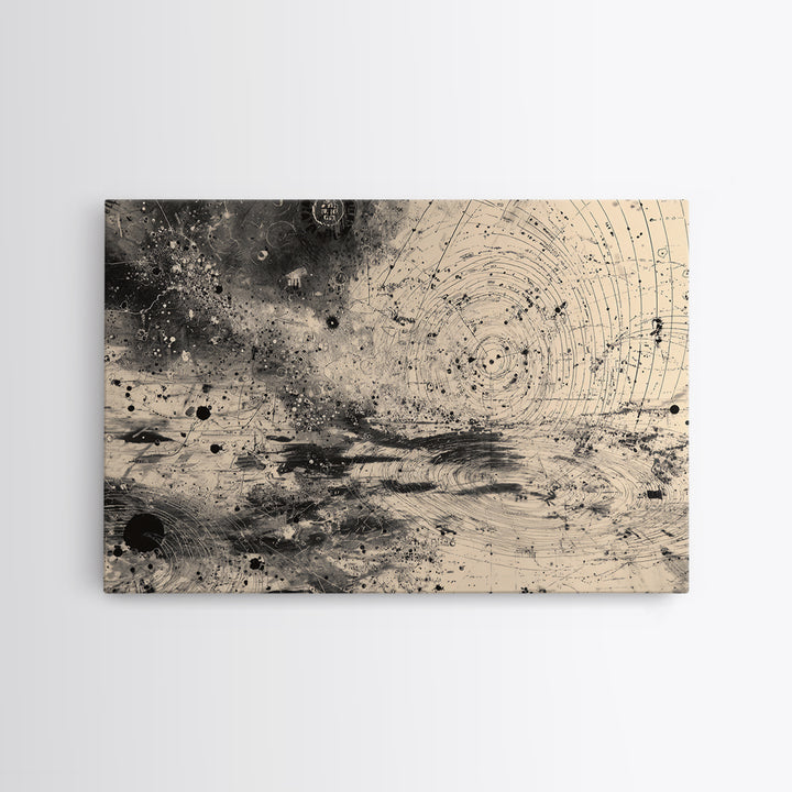 Black And White Celestial Map Wall Art, Abstract African Inspired Diagram, Mystical Modern Canvas Print, Office Decor Gift