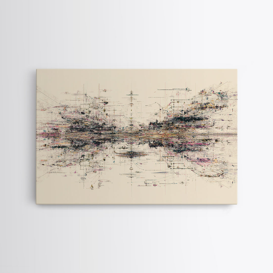 Expansive Abstract Data Field Wall Art, Modern Geometric Lines, Minimalist Office Decor For Tech Studio And Home Gallery
