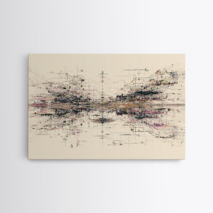 Expansive Abstract Data Field Wall Art, Modern Geometric Lines, Minimalist Office Decor For Tech Studio And Home Gallery