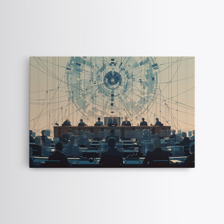 Futuristic Council Chamber Canvas Print, Digital Conference Hall Wall Decor, Modern Office Art For Lawyers And Leaders Gift