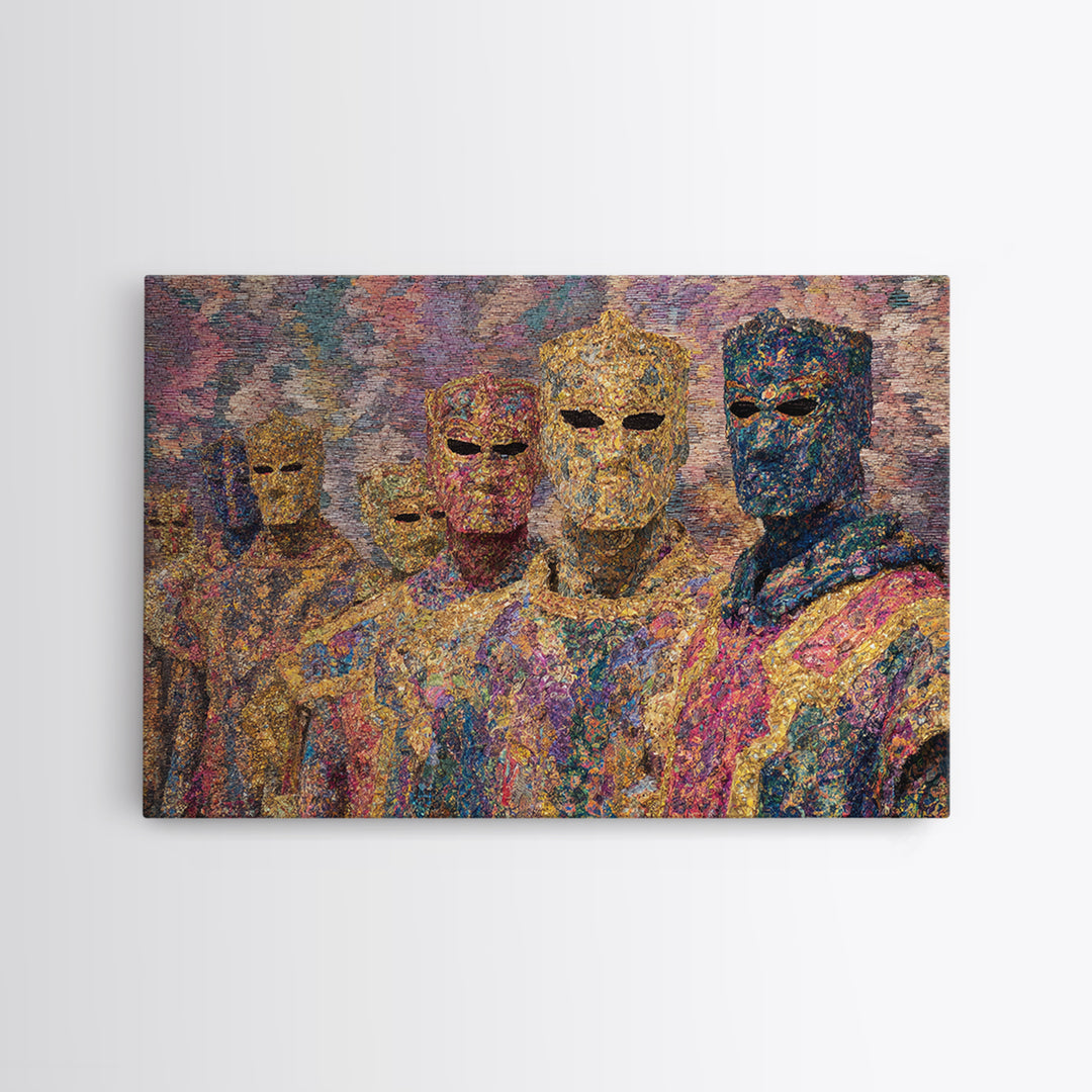 Colorful Abstract Masked Figures, African Tribal Art Canvas Print, Afrocentric Wall Art, Ethnic Home Decor, Modern Black Art