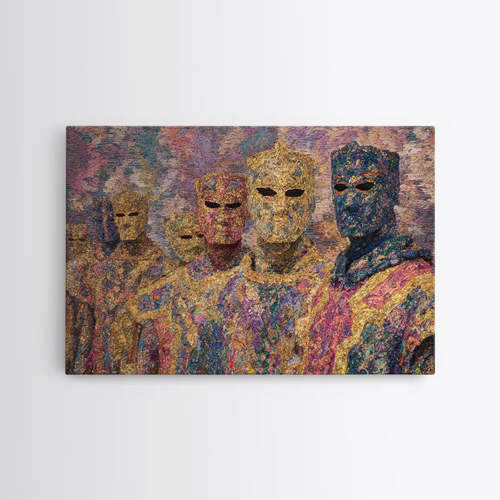 Colorful Abstract Masked Figures, African Tribal Art Canvas Print, Afrocentric Wall Art, Ethnic Home Decor, Modern Black Art