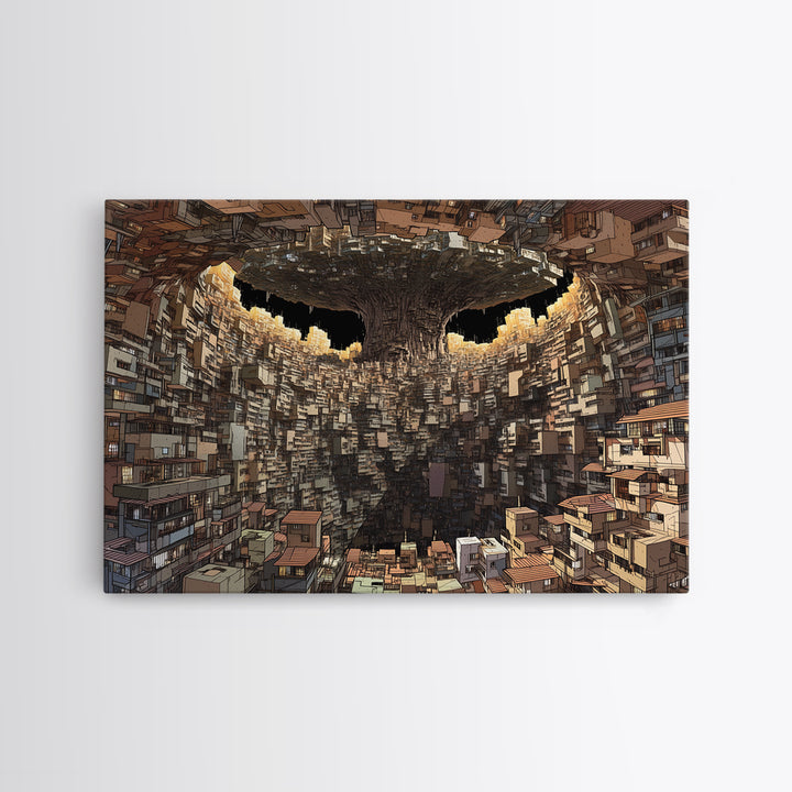 Dystopian Circular City Void, African Abstract Wall Art, Canvas Print, Urban Wall Art, Modern Black Art, Statement Decor
